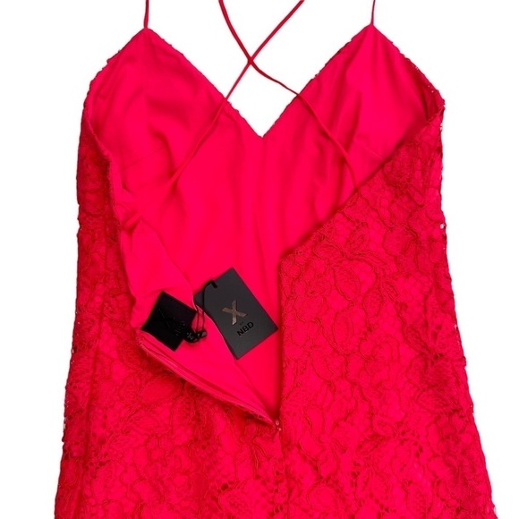 NWT X by NBD Revolve red lace Iris mini dress straps open X back v-neck sz4 - Picture 11 of 15